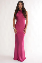 Saphirra Open Cowl Back Maxi Dress Berry