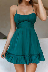 Linka Ruched Bust Criss-Cross Back Dress Forest Green