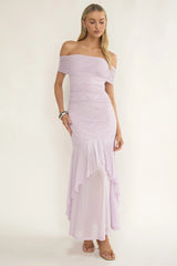 Kiarna Off-Shoulder Mesh Maxi Dress Lilac