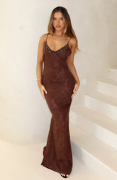Lust For Life Maxi Embellished Trim Dress Chocolate