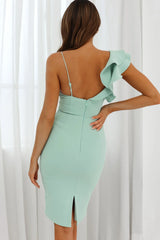 Iris Twist Bust Ruffle Shoulder Knee Length Dress Mint