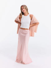 Satin Mid Rise Ruffle Maxi Skirt