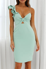 Iris Twist Bust Ruffle Shoulder Knee Length Dress Mint