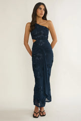 Luli One-Shoulder Cut-Out Maxi Dress Textured Navy