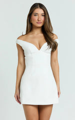 Irene Mini Dress Off Shoulder Bustier Tulip Skirt Dress in White
