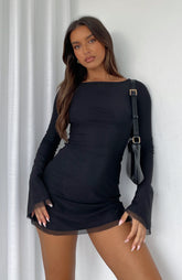Excuse Me Miss Long Sleeve Mini Dress Black
