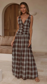 Sanya Maxi Dress - Chocolate Check