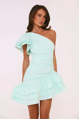 Isle De Luxe One Shoulder Mini Dress Mint
