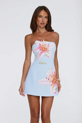 Soft Lily Strapless Mini Dress Blue
