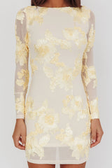 Karma Long Sleeve Scoop Back Dress Embellished Yellow