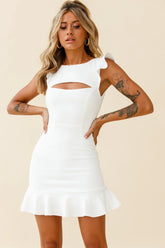 Dinner At 8 Cut-Out Bust Ruffle Shoulder Dress White