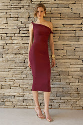 Salome | Berry Twisted Asymmetric Midi Dress