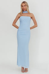 Truth Be Told Reverse Halter Maxi Dress Blue