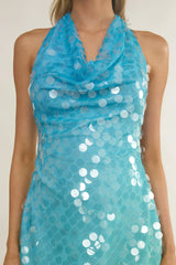 Misky Cowl Neck Sequin Mini Dress Blue Multi