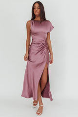 Larelle One-Sleeve Front Split Maxi Dress Grape
