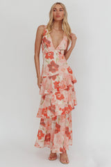 Veda Strappy Back Ruffle Maxi Dress Poppies Red