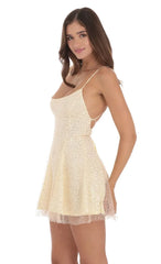 Sequin Beaded Mini Dress in Yellow