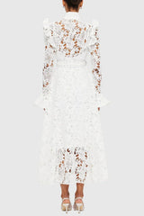 Freya Ruffle Lace-embroidered Belted Midi Dress - White