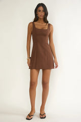 Saryna Square Neckline Mini Dress Coffee