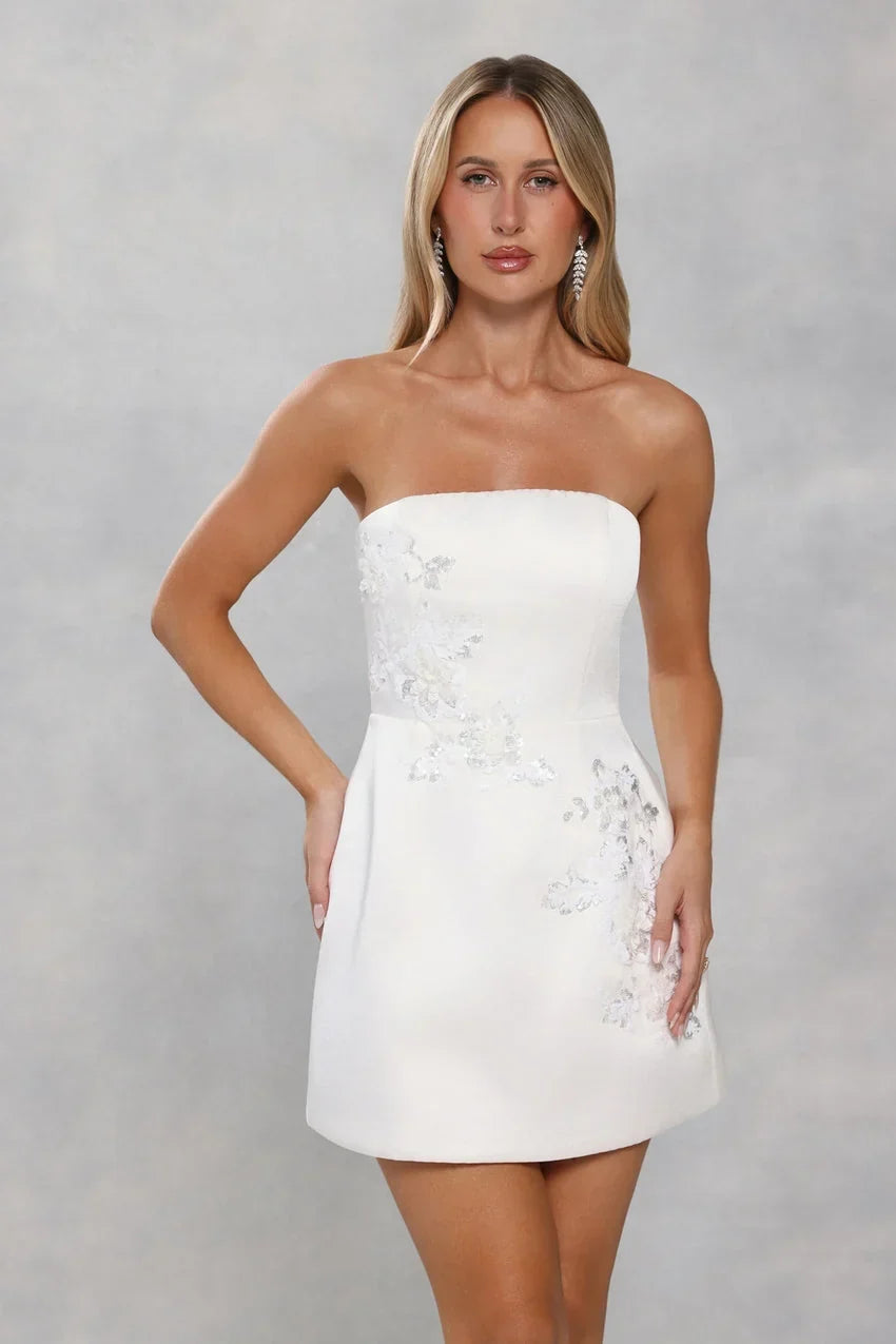 Dusk Desire Strapless Embellished Mini Dress White