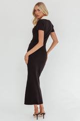 Jessa Mae Button Neckline Knit Maxi Dress Black