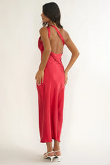 Star Fall One-Shoulder Rosette Maxi Dress Red