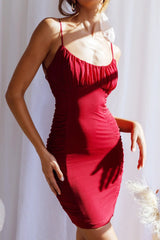 Hola, Chica! Ruched Mesh Open Back Mini Dress Plum