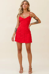 Zahara Lace Overlay Thin Strap Mini Dress Red