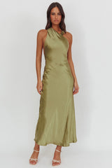 Florisse Asymmetric Neckline Maxi Dress Olive