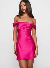 Zabbarra Off The Shoulder Mini Dress Hot Pink